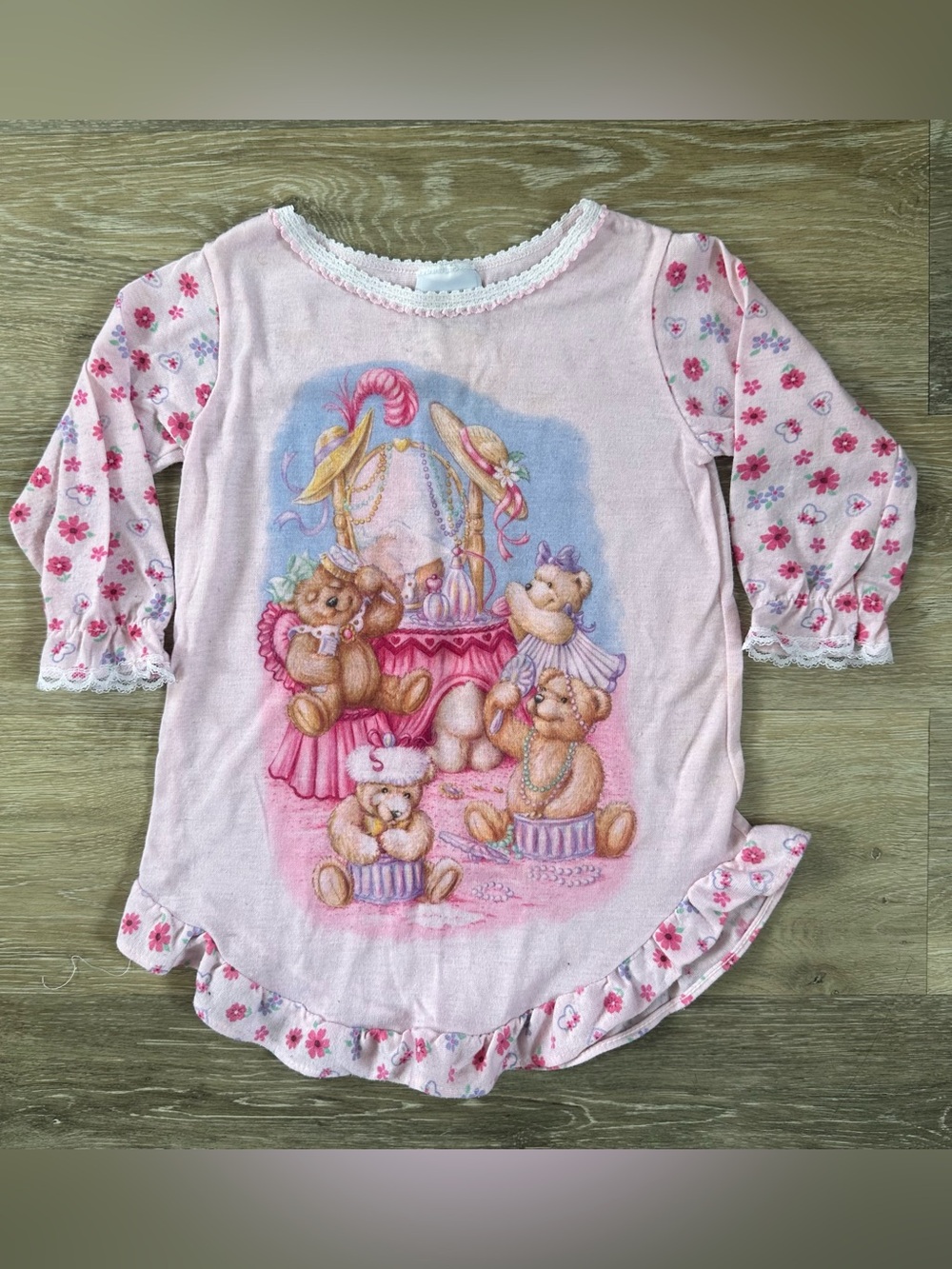 Vintage simply basic pink girly teddy bear nightgown size 12 months